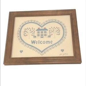 Vintage Framed Welcome Drawing by Jean Smith Cottagecore